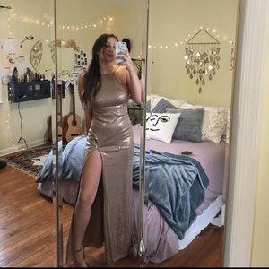 Gold/tan Revolve Prom prom dress